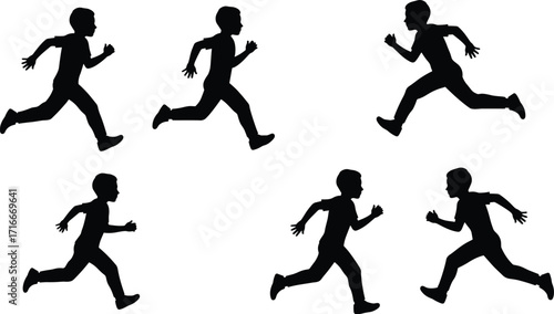 Vector silhouettes of a runner in various poses, illustrating speed, fitness, and sport.