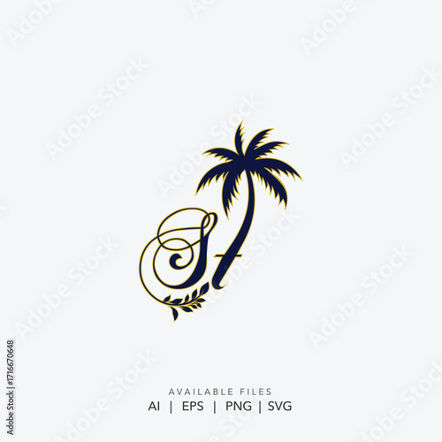 Minimalist travel agency logo with a sun, Tropical resort and vacation badge, Adventure and exploration line art logo