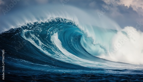 Massive Ocean Wave Crashing Just Before Stormy Weather in a Coastal Area.