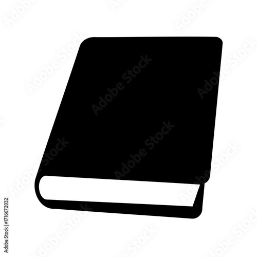Simple black book silhouette standing isolated on a bright white background