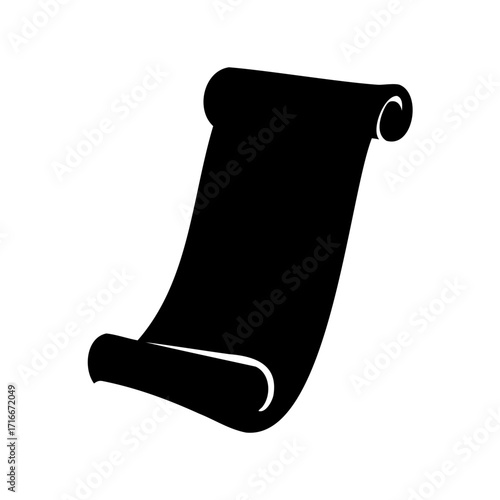 Old Parchment Scroll Illustration with Black Silhouette on White Background