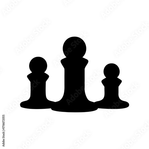 Three chess pawns in a graphic, artistic representation and simple monochrome image