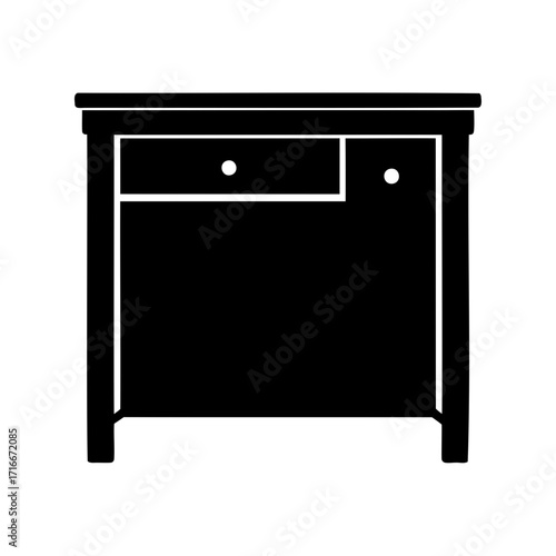 Elegant black silhouette of a traditional nightstand with drawers and storage