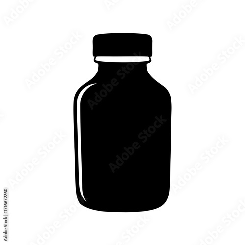 Black silhouette of a medicine bottle with cap on white background