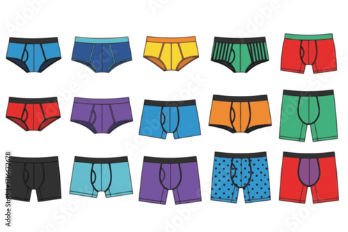Man Underwear and Underpants Vector Set – Grey Model Clothing Collection Including Briefs, Boxers, Trunks, and Undergarments for Fashion and Apparel Design