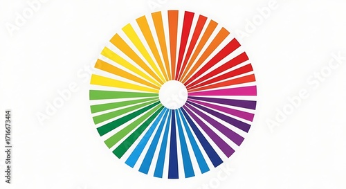 Abstract Circular Design Featuring a Vibrant Spectrum of Colors and Rays on a Clean White Background.