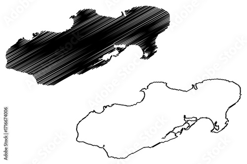 Utila island (Republic of Honduras, Cenrtal America, Caribbean islands) map vector illustration, scribble sketch Utila map