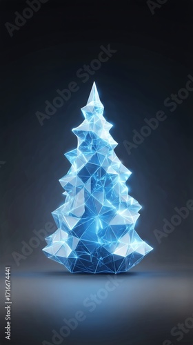 Modern Blue Crystal Christmas Tree With Geometric Design in Dark Setting