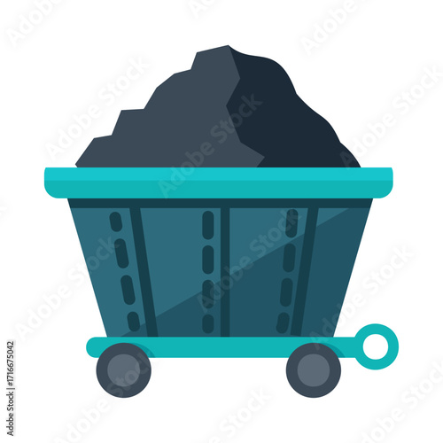 Coal Mining Cart Illustration of a Coal-Filled Mine Cart