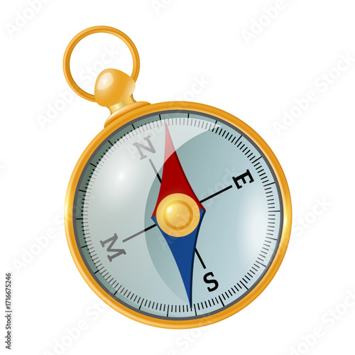 Vibrant illustration of a metallic golden compass for journey and guidance