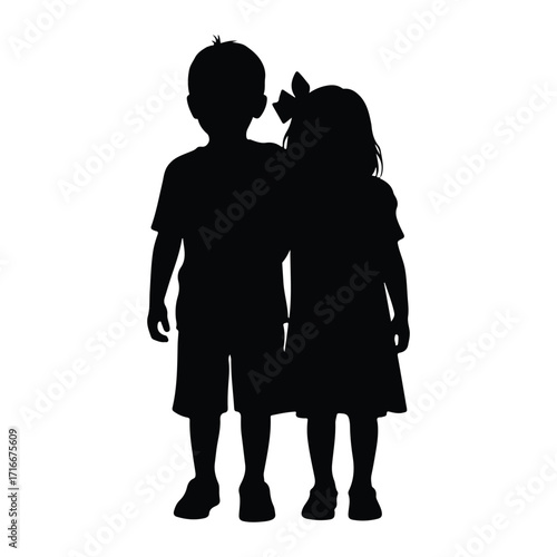 Boy and girl embracing silhouette children