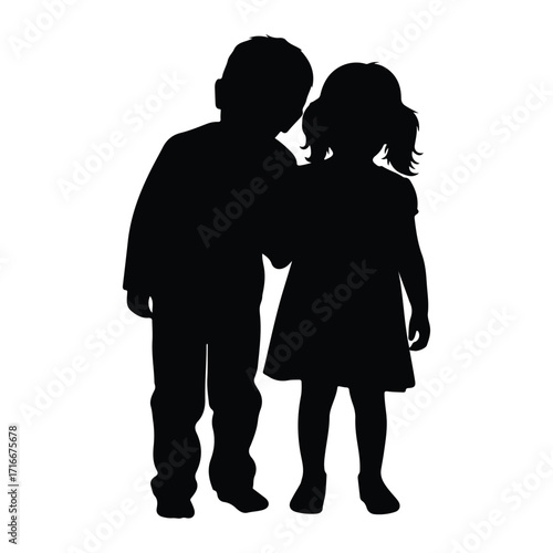 Boy and girl silhouettes standing together children