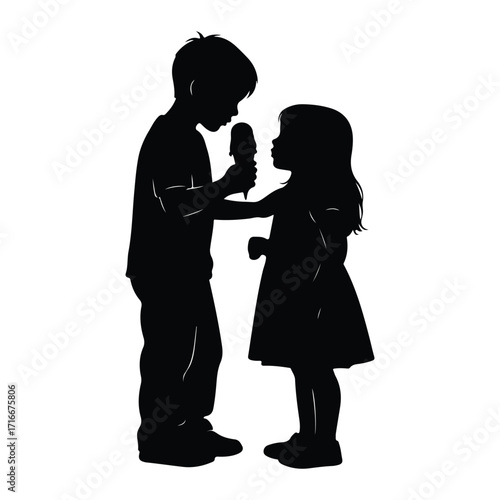 Boy girl sharing ice cream cone children siblings