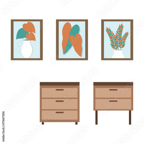 Home Decor Stylish Plant Prints & Wooden Chests