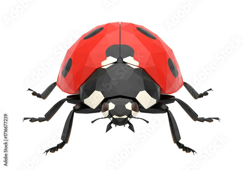 D Ladybird PNG with Red and Black Spots, Realistic Ladybug Transparent Background