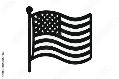 black and white american flag waving