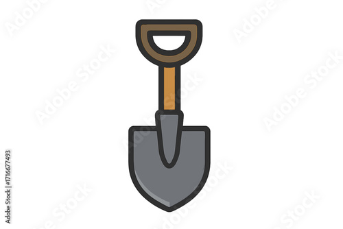 Shovel icon for digging and construction. Garden spade tool for farming and excavation. Flat cartoon vector illustration. Manual work equipment symbol for agriculture or building project.