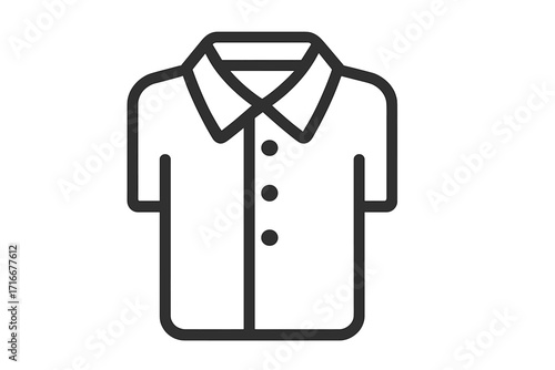 Polo shirt icon. Casual clothing symbol. Vector line art illustration of a short sleeve t-shirt with collar. Fashion apparel graphic. Simple outline design for web and print.