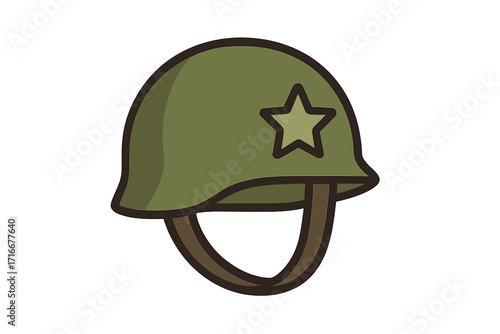 Military helmet icon. Army soldier headwear symbol for Veterans Day or Memorial Day. Vector cartoon illustration of war equipment. Flat style combat gear graphic design.