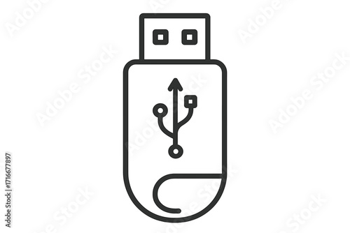USB flash drive icon in linear style. Vector memory stick symbol for data storage and file transfer. Portable digital information backup concept. Modern technology device.