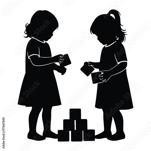Children playing with blocks girls toys