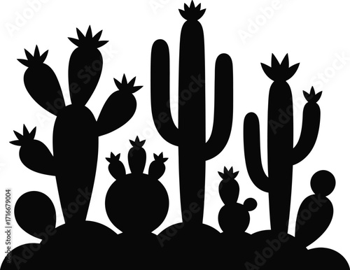 Cactus Group Vector Illustration Isolated on Transparent Background Art Design Silhouette