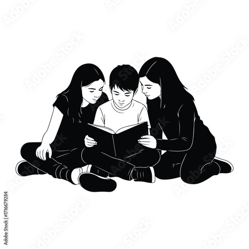 Children reading together book learning