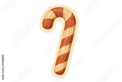 Candy cane Christmas torn paper sticker. Vintage halftone collage style illustration. Retro holiday sweet treat decoration. Festive winter candy design element for greeting card.