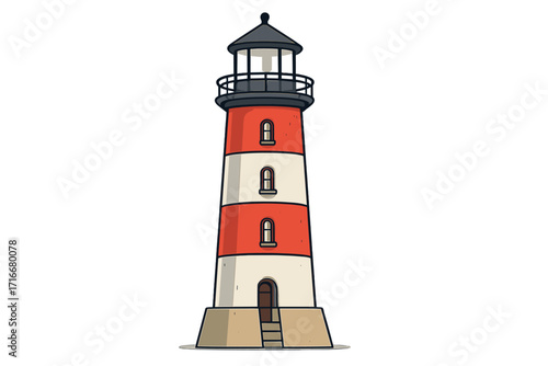 Lighthouse vector illustration. Cartoon sea beacon tower for navigation and safety. Coastal marine symbol of guidance, hope, and direction. Isolated maritime icon for travel.
