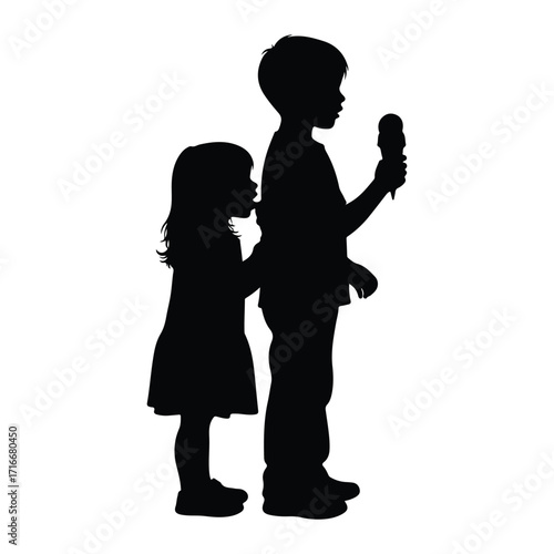 Children sharing ice cream cone siblings girl