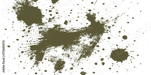 Grunge and paint splashes create a dirty ink splat texture on a paper background