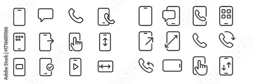 Collection of simple mobile phone icons showing communication and interaction concepts in a modern design layout