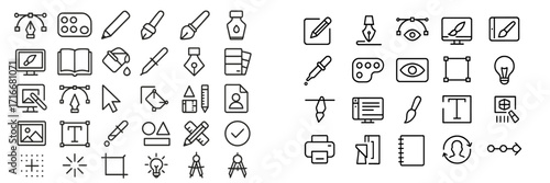 Icons representing design, creativity, and technology for digital art and graphic projects