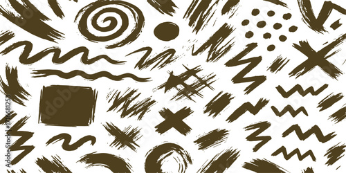 Vector silhouette pattern of brown coffee  color and white abstract shapes for a seamless design