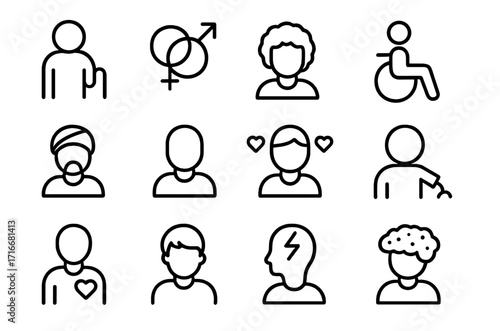 Various symbols representing diversity and inclusivity in society, showcasing different identities and abilities