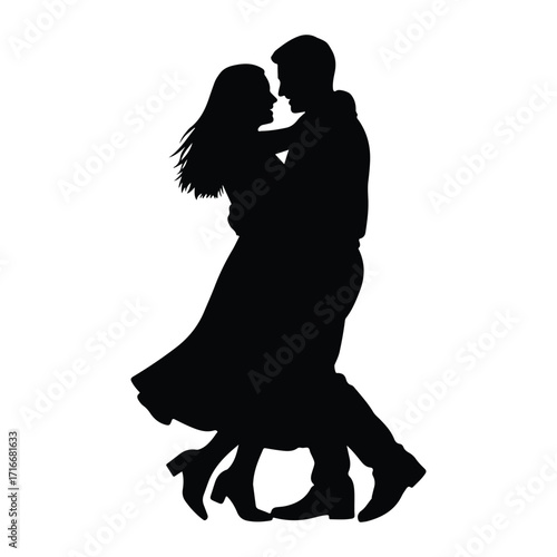 Couple dancing embracing silhouette black