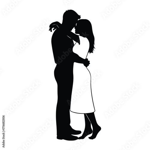 Couple embracing tenderly embrace silhouette