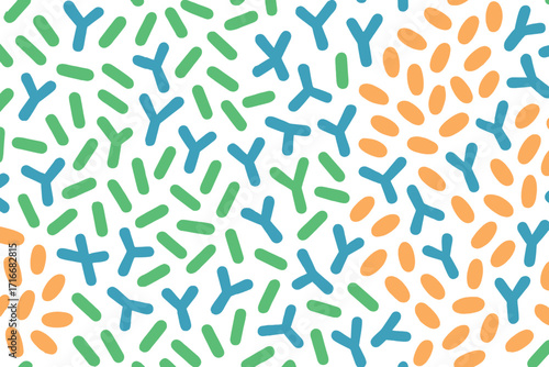 Microbiome seamless pattern. Probiotic bacteria background with lactobacillus, bifidobacteria, acidophilus. Gut flora vector illustration. Healthy digestion concept. Microbiology.