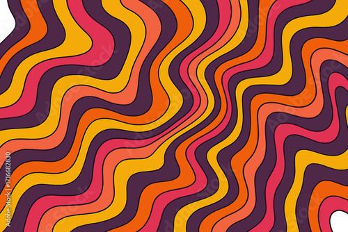 Groovy op-art trippy background with warped lines. Psychedelic 60s 70s style vector illustration. Retro abstract liquid wave pattern. Vintage hippie optical illusion.