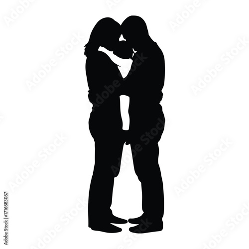 Couple embracing tenderly embrace silhouette