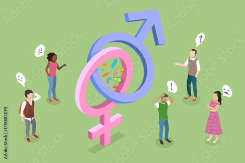 3D Isometric Flat Vector Illustration of Sexually Transmitted Infections, Viruses and Bacterias