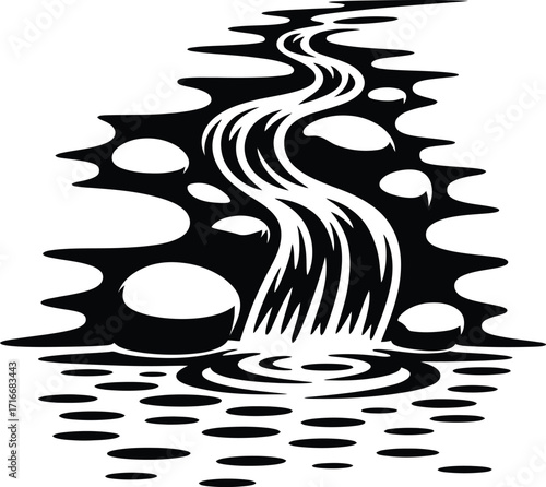 Abstract Waterfall Illustration Vector Art Isolated with Water Flowing Downward Design