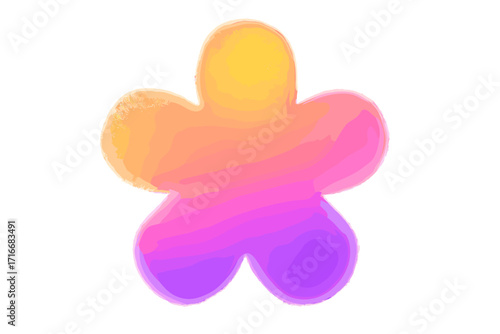 Abstract colorful flower shape with yellow pink violet gradient, soft watercolor blur mesh isolated, neon grainy noise effect, gradient aura vibrant glow, artistic soft fuzzy blossom vector