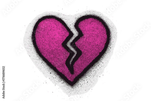 Graffiti broken heart. Urban street art style. Spray paint texture. Aerosol heartbreak symbol. Concept of love break, divorce, sadness, pain, breakup. Vector illustration.