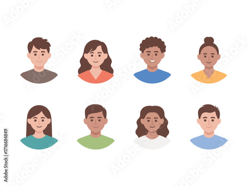 Diverse People Portraits A Collection of Facial Expressions and Hairstyles in Vibrant Colors