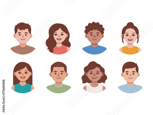 Portraits of Diverse Young People with Braces in Flat Vector Style