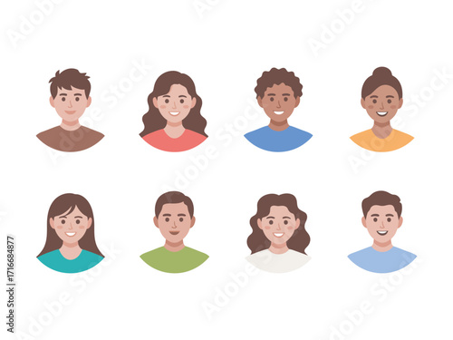 Diverse Group of Smiling Cartoon People in a Vector Portrait Illustration