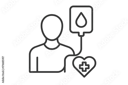 Blood donation icon vector. Medical care, support, health service, humanitarian aid concept. Line illustration of a donor for charity, transfusion, hospital, volunteering. Save life symbol.