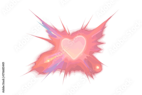 Prism pink light flare effect in motion. Lovely light overlay background. Warm shine of crystal glass. Heart shiny glow. Prism light dispersion with rays. Romantic love symbol.