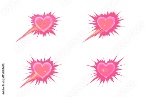 Pink heart light flare effect in motion. Lovely crystal glass light overlay with warm shine. Valentines day shiny glow. Prism light dispersion with rays for decoration.